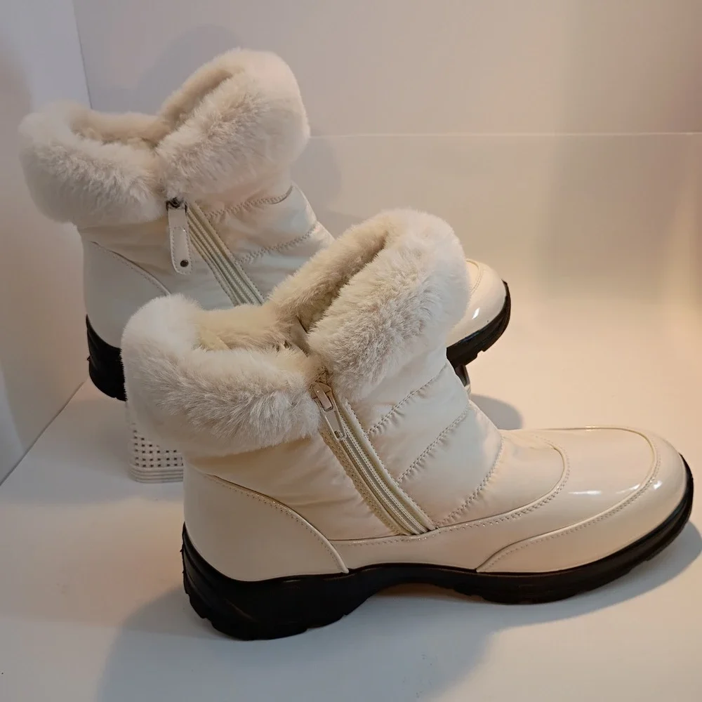 Easy Dry by‎ Easy Street White Waterproof Snow Boots Faux Fur Trim Zipper 11M